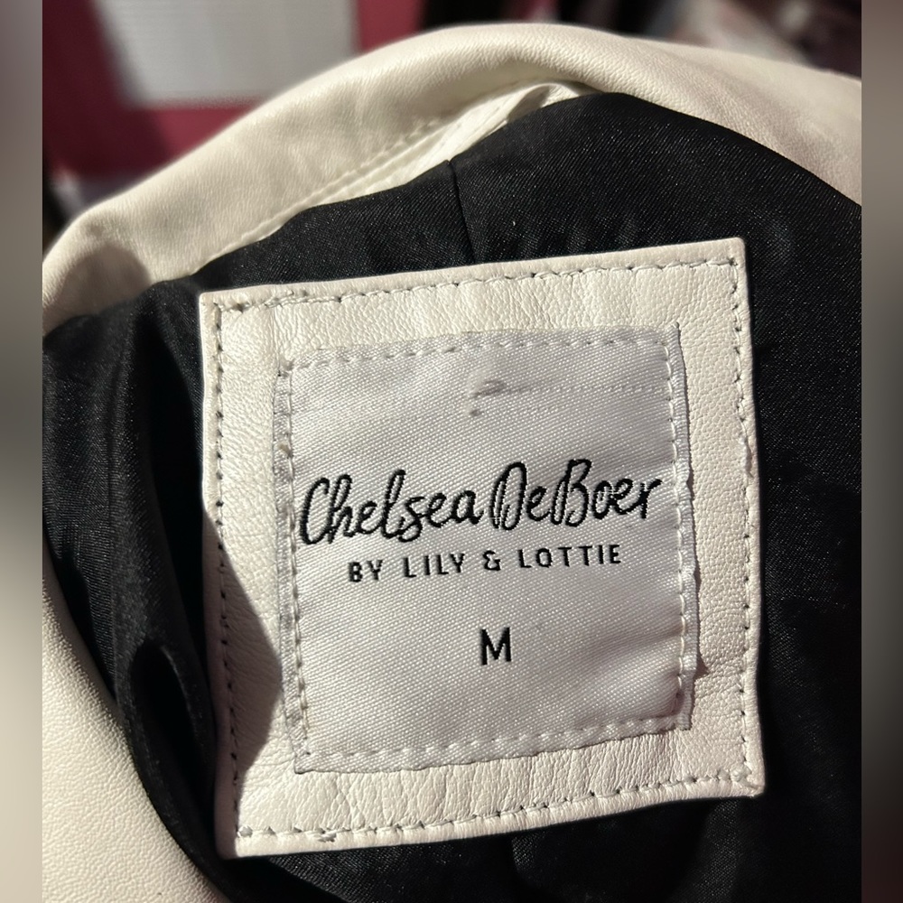 White / Off White Sheep Leather Moto Jacket - Picture 4 of 10